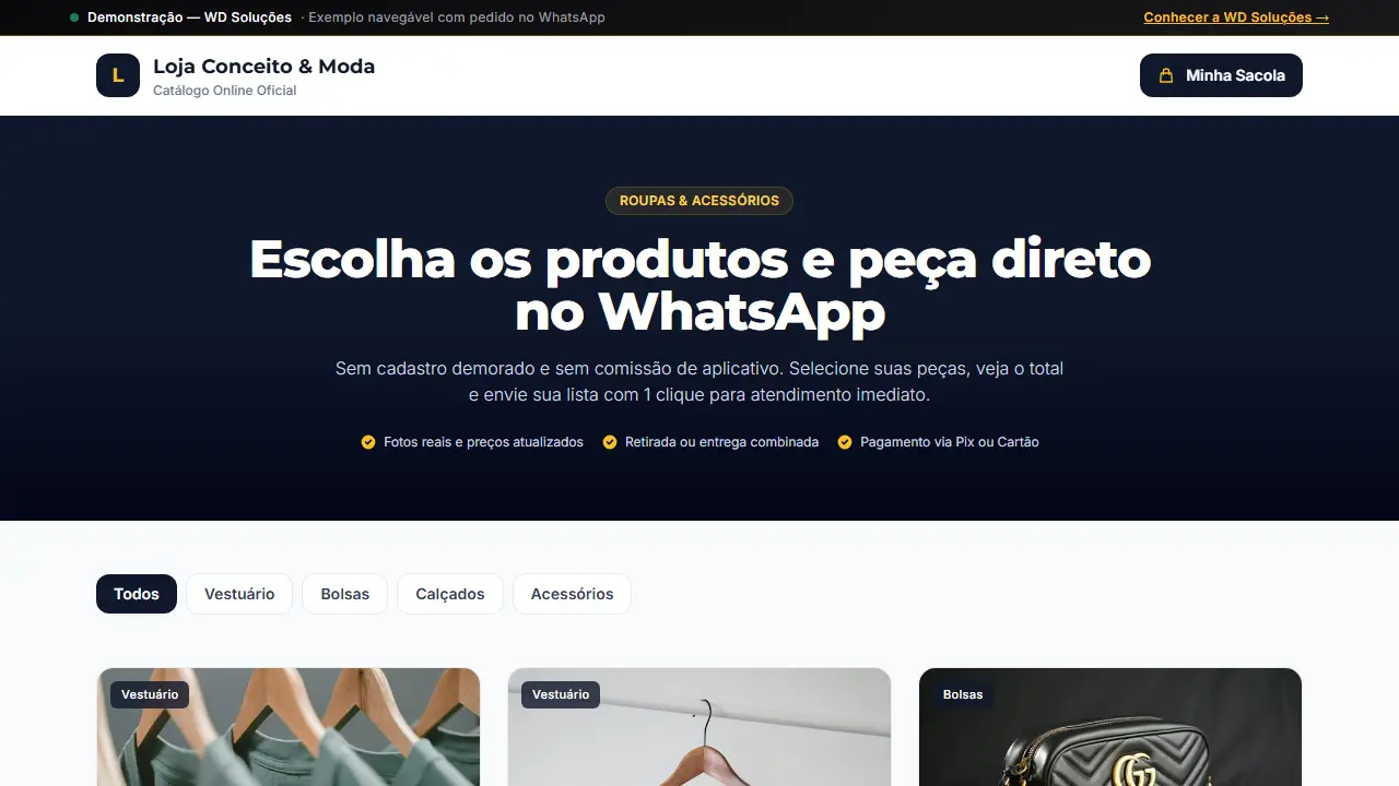Exemplo de Catálogo Online com Sacola